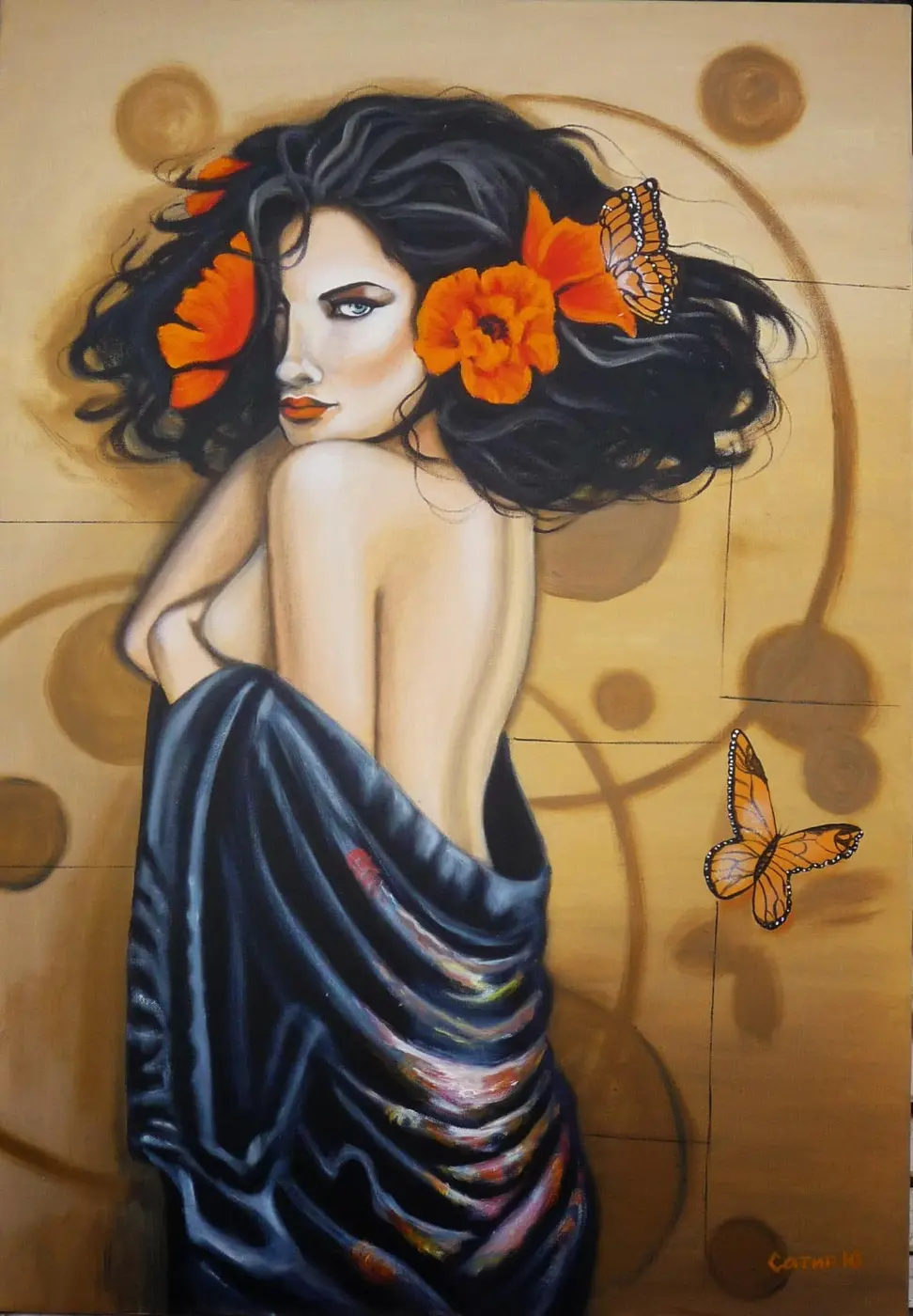 Картина «Метаморфоза» — жінка з квітами у волоссі та метеликами