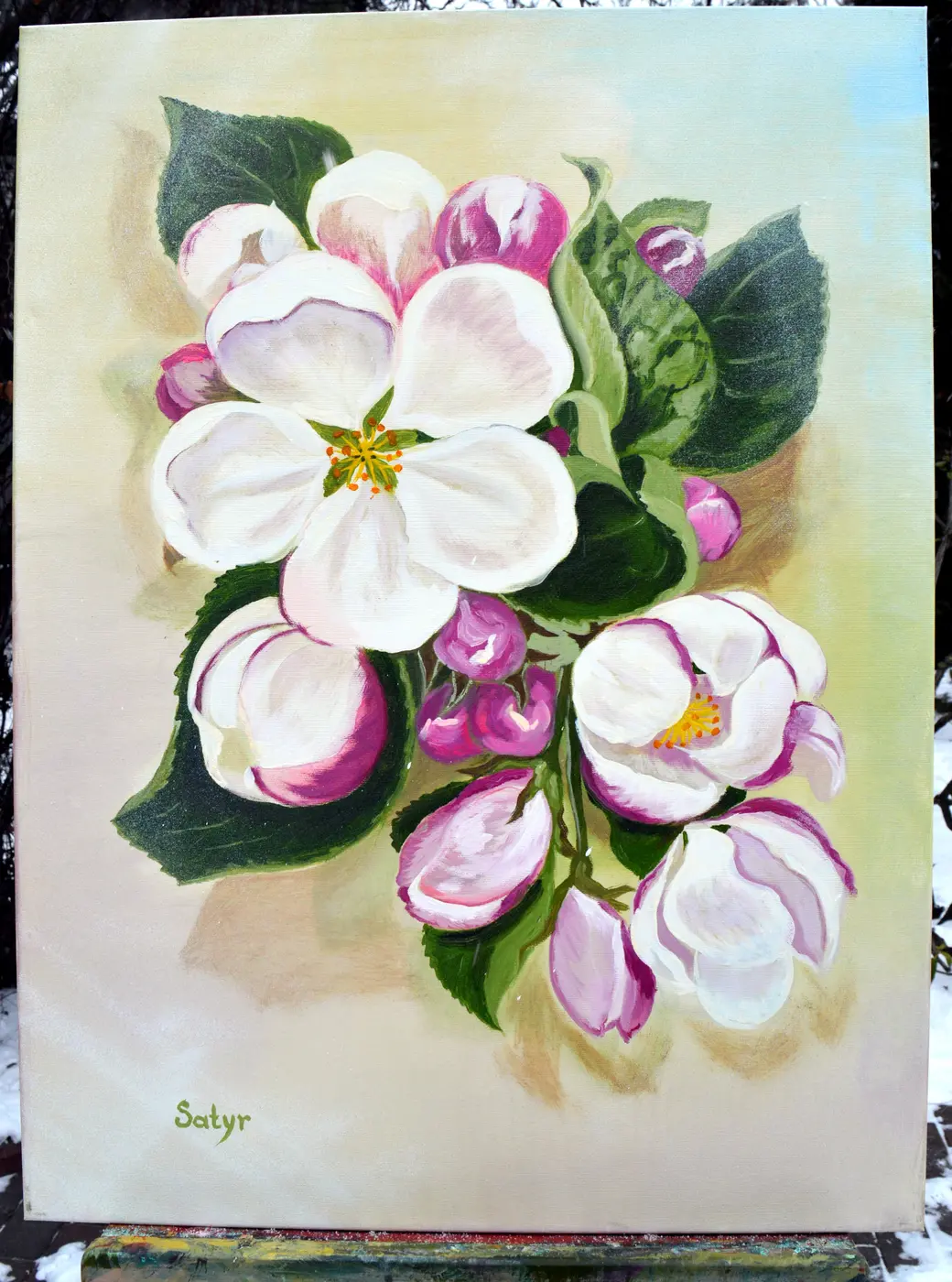 Картина «Цвіт яблуні» — білі та рожеві квіти з бутонами